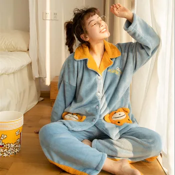 2 Tükki Pajama Komplekti Paks Soe Pidžaama Mugavuse Tüdruk Armas Pikkade Varrukatega Homewear Pijama 2020. Aasta Talvel Uus Lapp Sleepwear Naised