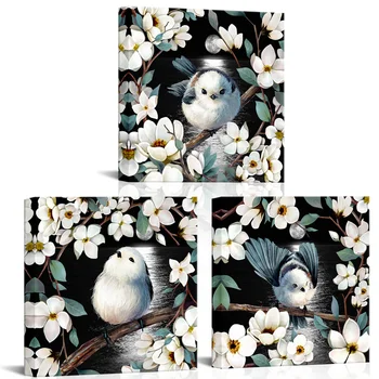 3 Tükki Linnud Lilled Plakat Seina Decor Armas, Väikeste Lindude Print Lõuend Art Modern Style Pilte Elutuba Seina Art