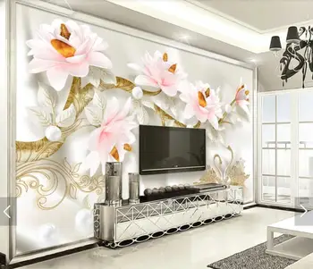 3D 8D Pressitud Lille Seinast, Seinamaal Foto jaoks Taustapildi elutoas TV Taustaks Seina-Paberi Rulli Home Decor Esik Murals Kohandada