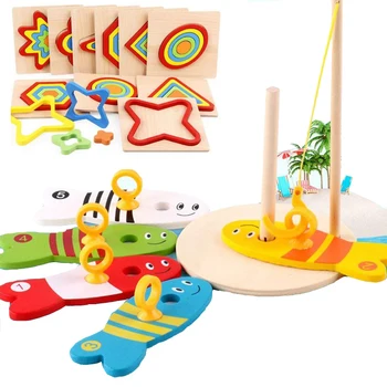 8Pcs/Set Puidust Kalapüügi Digitaalse Mänguasjad, Lapsed Kala veergude Lapsed Montessori Puzzle Sorteerimine Matemaatika Tellised Haridus Mäng Mänguasjad