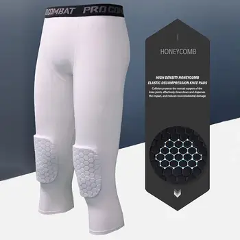 Honeycomb Polsterdatud Compression Püksid, Säärised Mehed Töötab Retuusid Pika Põlvetugi Fitness Püksid Sörkimine Sweatpants Sport