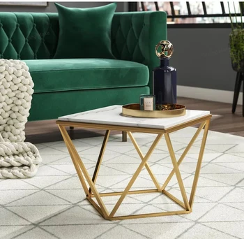 Itaalia Disain Luksus Hulgi-roostevabast terasest tõusis kuldne plating metal square marmor kohvi tabel elutuba