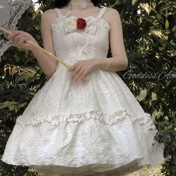 Jaapani Lolita Vähe Rose Sweet Princess Style Vibu Pundunud Slim Suspender Kleit Kuum Tüdruk Suvel Tee Poole Igapäevane Kleit