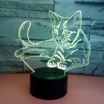 Kass 3D Öö Valguses Remote Touch Swithc LED 7 Värvi LED USB 3D Illusioon Lamp Home Decor Nagu Lapsed Mänguasjade Kingitus Led Night Light