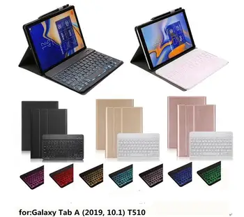 Klaviatuuri Kate Samsung Galaxy Tab 10.1 2019 T510 T515 Tablett Kangast 7 Taustavalgustusega kerge Bluetooth Keyboard Case +pen+film