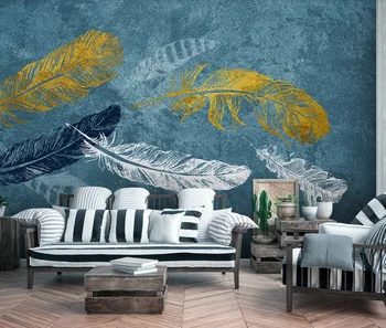 Kohandada 3D-foto tapeet seinamaaling Põhjamaade lihtne ja ilus sinine vesivärv valge sulg taust seina