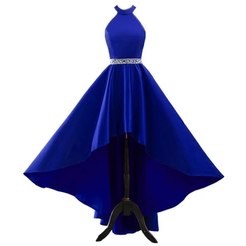 Kõrge Madal Royal Blue Koju Kleidid Helmestus Piht Satiin Kokteili Pool, Hommikumantlid koos Avatud Tagasi Vestidos De Gala