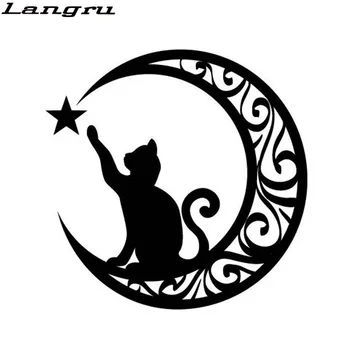 Langru 15*15cm Armas Kass katsuda, on Star moon Vinüül Dekoratiivsed Kleebised Auto Akna Kleebised Loomade Muster Tarvikud Jdm