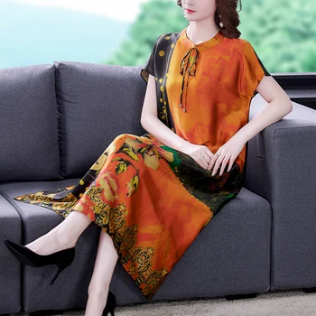 Midi Vabaaja Suvine Kleit Naiste 2022 Trükkimine Vintage Korea Fashion Elegantne Kleidid Poole Seista Krae Roupas Femininas