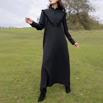 Must Kleidid Naistele, Moslemi Seista Krae Segast Kohevaks Disain Pikk Rüü Aafrika Tagasihoidlik Täis Varruka Maxi Kleit, Vintage