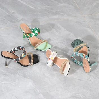 Naiste Kingad 2022 Suvel Uus-märk Kett Värvi Sobitamise Põimitud Vöö Kõrge Kontsaga Stiletto Mood Naiste Sandaalid 9CM