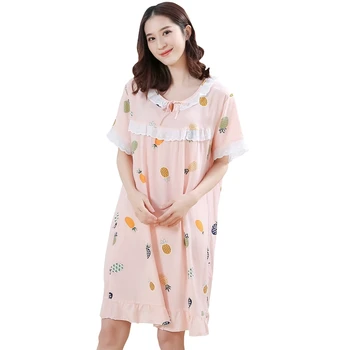 Sleepwear Lühikeste varrukatega nightdress suve naine korea versiooni armas hommikumantel pits kleit пижама uute tulijate