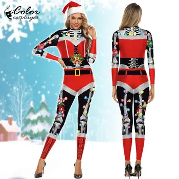 Värv Cosplayer Jõulud Karnevali Kostüüm Pool Naiste Cosplay Kostüüm Spandex Bodysuit Mood Elastne Pikad Varrukad Catsuit