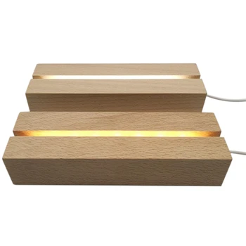2 Tk LED Lamp Ekraani Baasi Puidust USB LED Lamp Base Töölaua Kuvamine Baasi DIY Akrüül Paneel Kaunistamine (Soe Valgus)