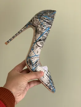 2023 Tasuta kohaletoimetamine sexy lady fashion pumbad, sinine trükitud madu pythoni punkti varba kõrge kontsaga kingad disainer kingad 12cm 10cm 8cm