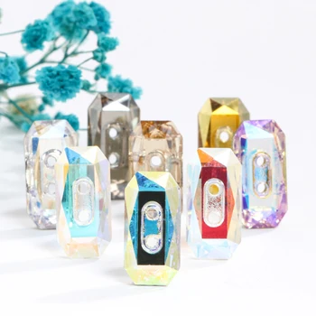 8x16mm Glitter Õmble Kive Klaasist Nupud, Millel 2 Auku DIY Näputöö Tarvikud Octagon Kuju Crystal prügikasti raputas Nuppu