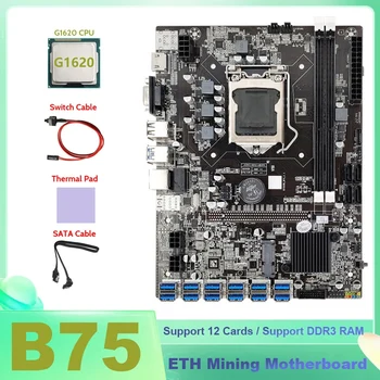 B75 ETH Kaevandamine Emaplaadi 12XUSB+G1620 CPU+SATA Kaabel+Lüliti Kaabel+Thermal Pad B75 USB BTC Kaevandamine Emaplaadi