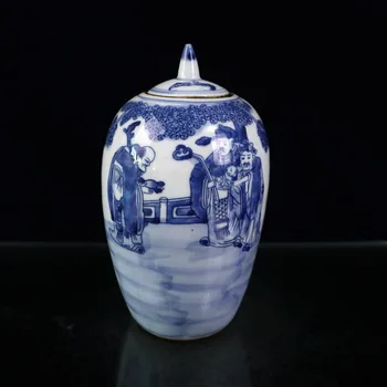 Hiina Archaize Ming ja Qing Dynastiat, Sinine ja Valge Portselan Jar Maali Mütoloogia Joonis Fu Lu Shou Kaunistused, Dekoratsioon
