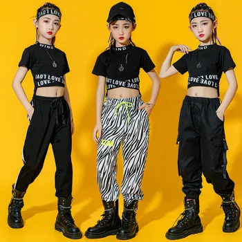 Kid Hip-Hop Riided Musta Crop Top, T-Särk Streetwear Taktikaline Lasti Jogger Higi Püksid Tüdrukutele Jazz Tantsu Kostüüm Riided