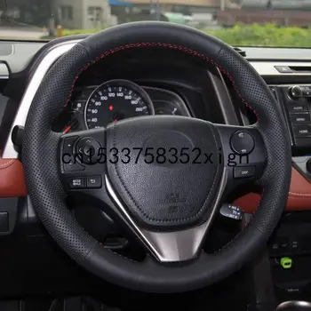 Kohandatud DIY Must Ehtne Nahk Rooli Kate Toyota RAV4 Corolla 2013-2018 Interjööri Aksessuaarid auto ratta kate