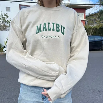 Malibu California Tähed Tikitud Vintage Kampsun Pikk Varrukas Crewneck Puuvill Sügisel Paksud Pusad Vabaaja Naiste Pulloverid