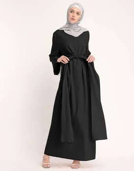 Naiste Fahion Moslemi Hijab Rüü Lace Up Talje Sall Musulmane Türgi Dubai Abaya Femme Islam Seal Kaftan Siidine Maxi Kleit Pluss Suurus