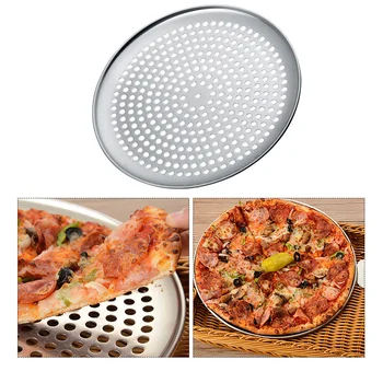 Pizza Pan Plaat, Küpsetamine Ovenround Terasest Crispernon Kinni Pleki Augud Pannid Roostevabast Nonstick Teenindavad Perforeeritud Bakeware Toiduvalmistamis