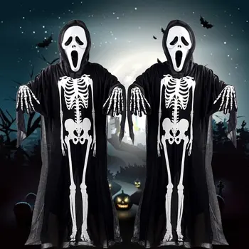 Skelett Vaimu Cosplay Kostüüm Täiskasvanud Lapsed Halloweeni Karneval Maskeraad Fancy Kleit Riided+Kolju Kurat Mask+Kindad Lastele