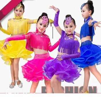Tüdrukud ladina tantsu uusi kostüüme lastele, ladina tants Rumba Kena samba seelik kostüümid litrid tutt staadiumis täitmiseks riided