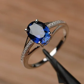 Uus Klassikaline Sinine Ovaalne Crystal abielusõrmus Inkrusteeritud Rhinestone Tsirkoon Naiste Naissoost Isik Ehted Suurus 6-10