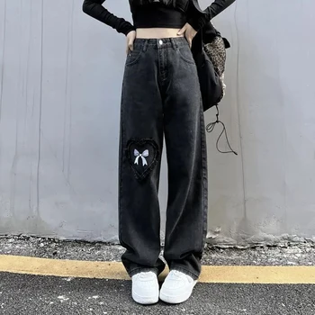 Y2k Grunge Teksad Naised Õnnetud Denim Püksid Armas Hip-Hop Disain Kottis Põletatud Püksid Emo Alt Streetwear Püksid Naiste Riided